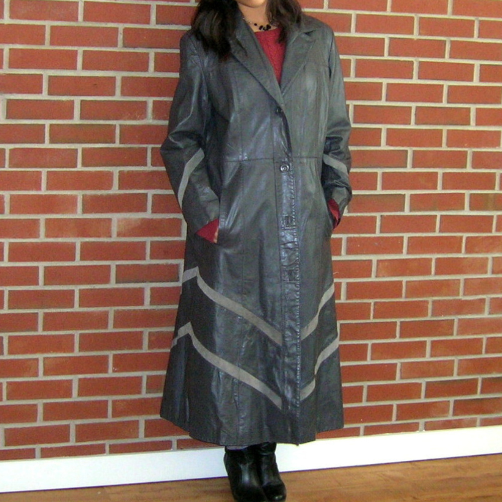 Vintage 70s Chevron Leather Suede Coat Jacket